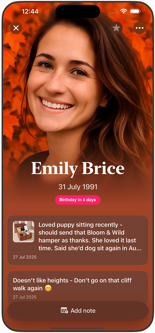 Profile screen with warm theme